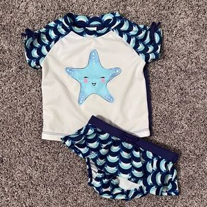 Gymboree 2piece toddler girls bathing suit, short sleeve rash guard w skirt